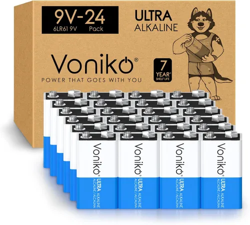 Miniatura 11 de Voniko Baterías de 9 V - Batería alcalina de 9 V paquete de 2 - Ultra larga duración con una vida útil de 7 años