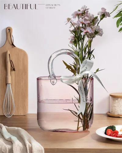 Miniatura 3 de Florero de vidrio engrosado en forma de bolso para conjunto de regalo con flores