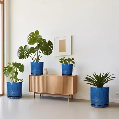 Miniatura 8 de Maceta de Cerámica Eightpot - Maceta de 20 cm para Interior con Agujeros de Drenaje y Platillo, Maceta Redonda para Exterior, Maceta Moderna de Azul
