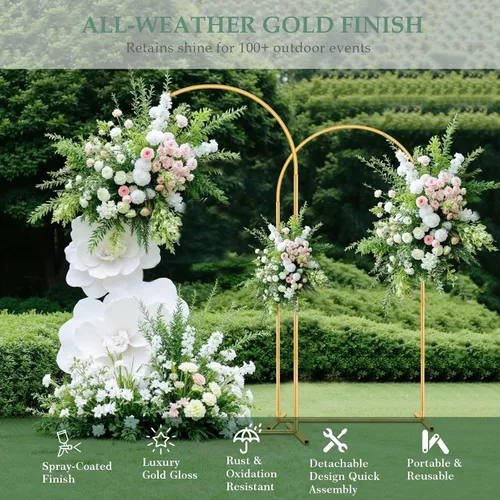 Miniatura 4 de WellSign Soporte de Arco de Fondo para Boda de 7.2 Pies, Juego de 6 Pies de 2, Kit de Soporte de Arco de Globos de Metal Dorado para Ceremonia