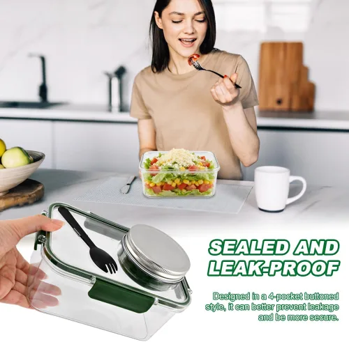 Miniatura 7 de Tarro de ensalada portátil con taza de salsa y tenedor, recipiente grande para ensalada, tarro de Sala-d Pod Mason a prueba de fugas, adecuado