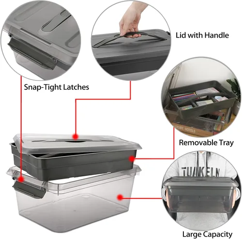 Miniatura 5 de BTSKY - Caja de almacenamiento para apilar y transportar, contenedor de almacenamiento de plástico transparente apilable con bandeja extraíble, caja
