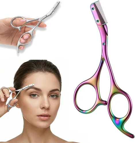 Tijeras de corte de cejas con peine, tijeras de cejas de acero inoxidable 2026, herramienta portátil de aseo de cejas para uso en el hogar en el
