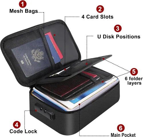 Miniatura 3 de ENGPOW Pequeño estuche organizador de almacenamiento ignífugo con cerradura (9"x 5.3"x 3.7"), bolsa billetera organizadora de monedas caja fuerte