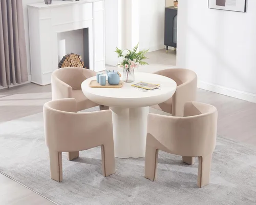Miniatura 6 de HNY Juego de 3 sillas de comedor estilo barril modernas de mediados de siglo, sillas laterales de acento tapizadas en terciopelo con brazos, cómodas