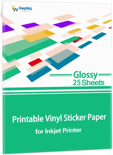 Gwybkq Papel adhesivo de vinilo imprimible brillante para impresora de inyección de tinta, 25 hojas de 8.5 x 11 pulgadas, etiquetas blancas Adhseive