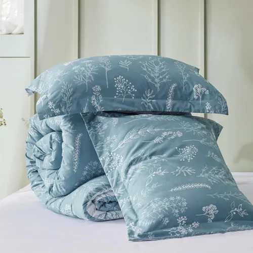 Miniatura 7 de Bedsure - Juego de edredón California King, juego de ropa de cama azul mineral, 3 piezas de ropa de cama floral bonita, 1 edredón reversible suave