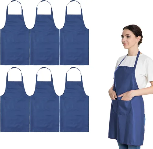 Miniatura 17 de Total de 6 delantales con babero azul bebé a granel con 2 bolsillos para mujeres, hombres y adultos, cocina de chef (6, azul bebé)
