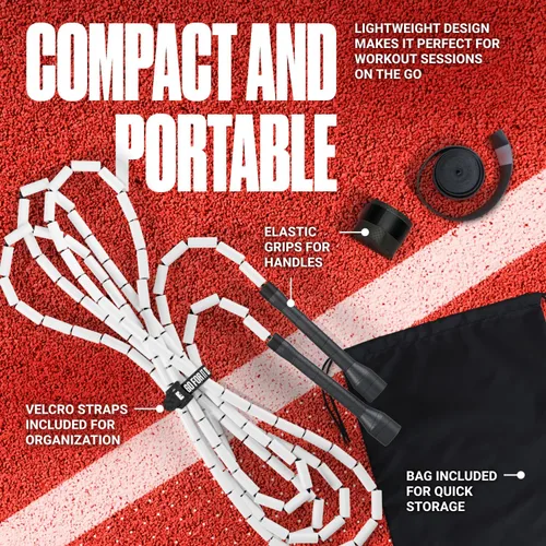Miniatura 6 de Sportbit Elite Cuerda de Saltar con Perlas - Cuerda de Velocidad Ajustable para Fitness, CrossFit, Boxeo - Sin Enredos, Ligera Blanco