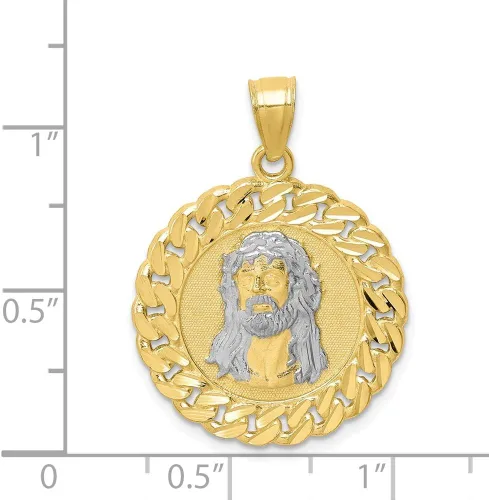 Miniatura 4 de Colgante de oro amarillo macizo de 10 quilates con dos tonos de corte de diamante con cara de Jesús, Metal