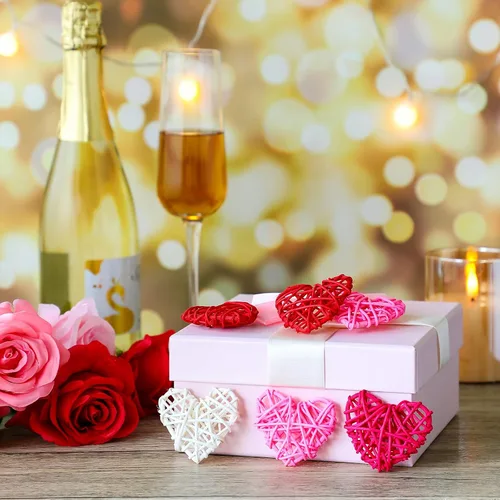 Miniatura 5 de 24 bolas de ratán en forma de corazón de San Valentín de 2.36 pulgadas, rellenos de tazones de jarrón de corazón, decoración de ratán de mimbre