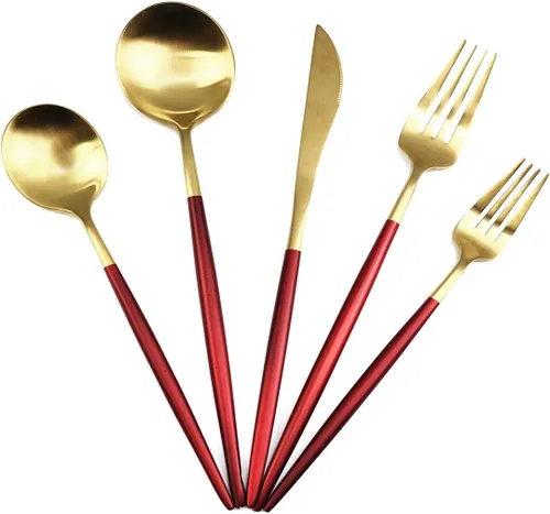 Miniatura 18 de Juego de cubiertos de acero inoxidable 18/10 de 20 piezas, vajilla de lujo para viajes, incluye cuchillo, tenedor, cuchara, servicio para 4