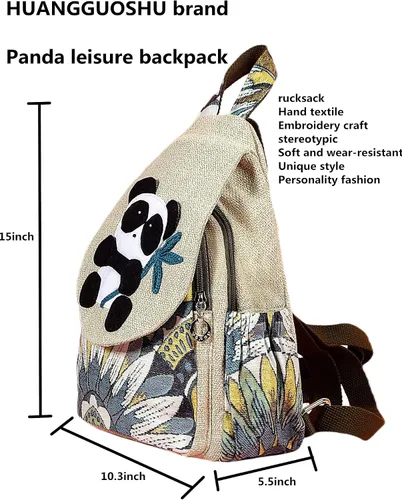 Miniatura 7 de HUANGGUOSHU Mochila de algodón tejida de algodón bohemio con bordado de lona estilo bohemio con múltiples bolsillos retro linda mochila cartera
