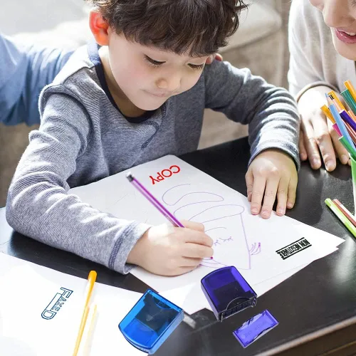Miniatura 4 de Sello de oficina colorido autoentintado preentintado 8 mensajes de cuenta, sello de oficina estacionario de oficina, sellos de texto de trabajo