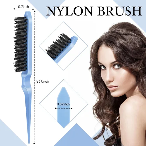 Miniatura 3 de Geiserailie Juego de 3 cepillos para el cabello con parte trasera lisa, cepillo de cerdas, control de bordes, peine para mujer, cabello negro