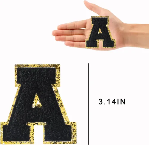 Miniatura 3 de 4 PCS Parches de Letras de Felpilla Negra, Letras Bordadas por Transferencia de Calor, Parches con Purpurina, Parches de Letras Universitarias