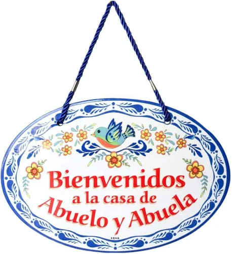 E.H.G. - Letrero tradicional con texto en inglés "Bienvenidos a La Casa de Abuelo & Abuela" Welcome To the Home of Grandpa & Grandma de cerámica de