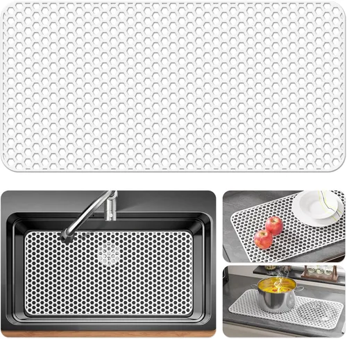 Miniatura 20 de Bestjing Tapete de silicona para fregadero - Protectores para fregadero de cocina con drenaje central, accesorio de rejilla de cocina de 26" x 14