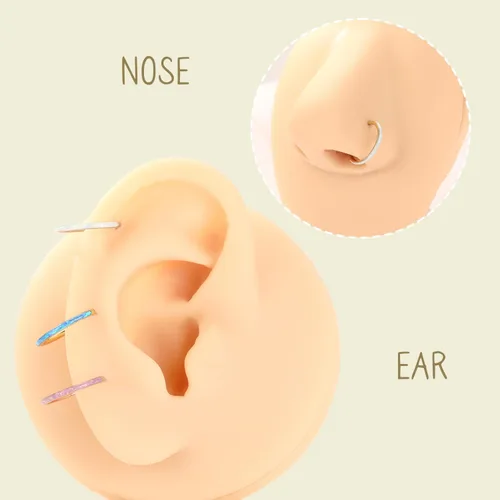 Miniatura 4 de AROWRO Anillos de nariz con ópalo con bisagras de ópalo para mujer, de acero quirúrgico, septum, 16G, 18G, 20G, hélice, daith, piercing de caracola