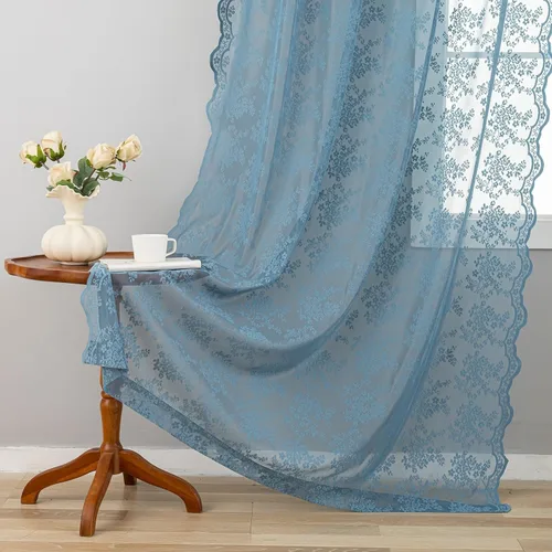 Miniatura 58 de YJ YANJUN Cortinas traslúcidas negras de 54 pulgadas de largo, panel de cortina de encaje gótico victoriano para cocina, cortinas cortas de Negro
