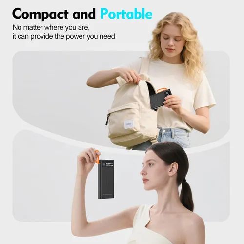 Miniatura 5 de Cargador portátil de 10000 mAh, cable integrado, PD de 22.5 W de carga rápida, batería externa con iluminación LED, cargador de teléfono de viaje