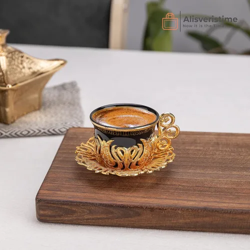 Miniatura 2 de Alisveristime Juego de 12 tazas de café turco griego árabe café expreso taza platillo de porcelana (negro dorado)