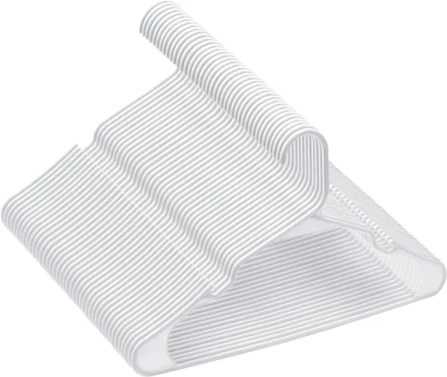 Cozymood Perchas de plástico con muescas, paquete de 50 perchas tubulares para ropa que ahorran espacio, color blanco, delgadas, antideslizantes,
