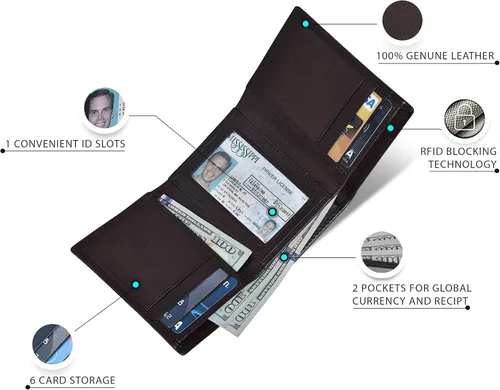 Miniatura 3 de Carteras RFID delgadas para hombre, billetera triple con bolsillo frontal de cuero genuino, Cartera RFID