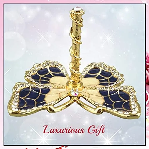Miniatura 6 de Matashi Organizador de joyas de mariposa chapado en oro con esmalte azul y cristales, elegante soporte para anillos, regalo ideal para ella