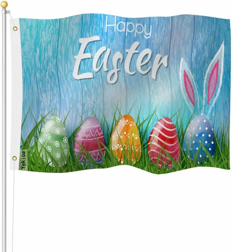 Yekiua Bandera de Pascua de 3 x 5 pies, para exteriores, huevos de Pascua realistas, premium, más fuerte, de larga duración, color vivo con ojales