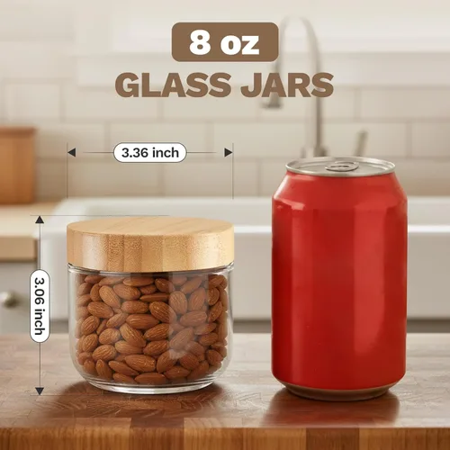 Miniatura 5 de Bumobum Tarros de vidrio de 8 onzas con tapas, pequeño recipiente de vidrio con tapa hermética de bambú, recipientes de boca ancha para pudín