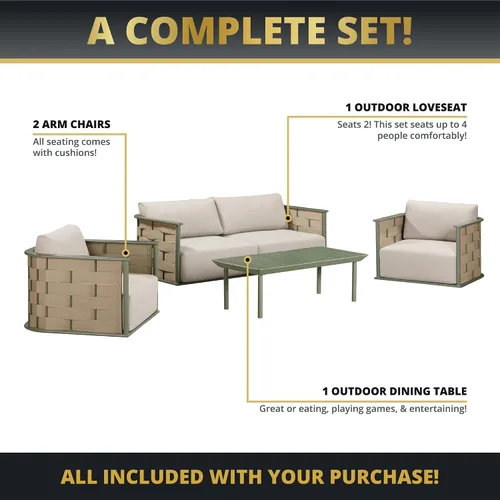 Miniatura 5 de Juego de muebles de patio de 4 piezas, sofá de patio con mesa auxiliar, sofá biplaza acolchado, juego de conversación al aire libre, cojines Gris