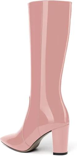 Miniatura 28 de AMBELIGHT Botas altas hasta la rodilla con cremallera y puntera puntiaguda para mujer, de patente sólida, tacón alto, 3.3 pulgadas