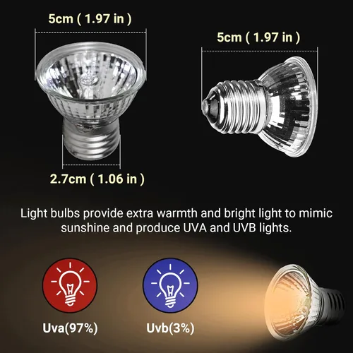 Miniatura 2 de CALPALMY Paquete de 4 bombillas de calor para reptiles UVA+UVB de 25 W, calor y luz para reptiles y tanques anfibios, terrarios y jaulas, funciona