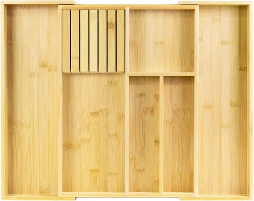 Miniatura 10 de VaeFae Organizador de cubiertos de bambú, soporte para utensilios para cajón, bandeja de cubiertos de madera con separador para cajón de cocina