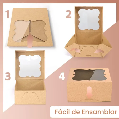 Miniatura 3 de Paquete de 20 cajas de galletas para regalo, cajas de panadería de 6 x 6 x 3 pulgadas con ventana, recipientes pequeños extragruesos para galletas