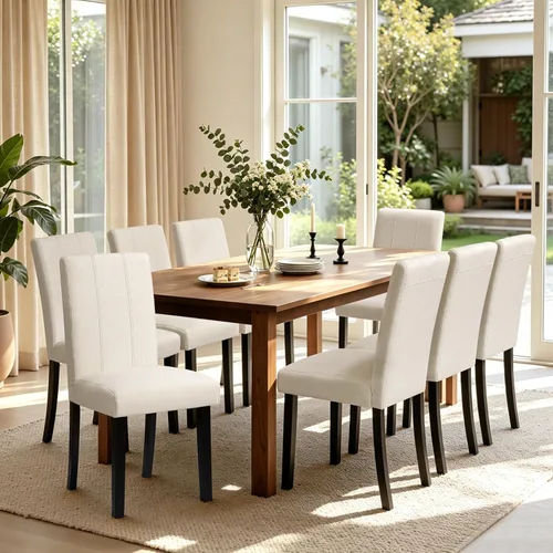 Miniatura 34 de CHUN YI Juego de 4 sillas de comedor tapizadas de piel sintética con ribete de cabeza de clavo y patas de madera, sillas laterales Parsons modernas