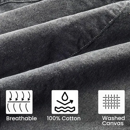 Miniatura 4 de LEATHER VILLAGE Delantales de chef para hombres y mujeres con bolsillos grandes, delantal de trabajo ajustable de lona de algodón con espalda Gris