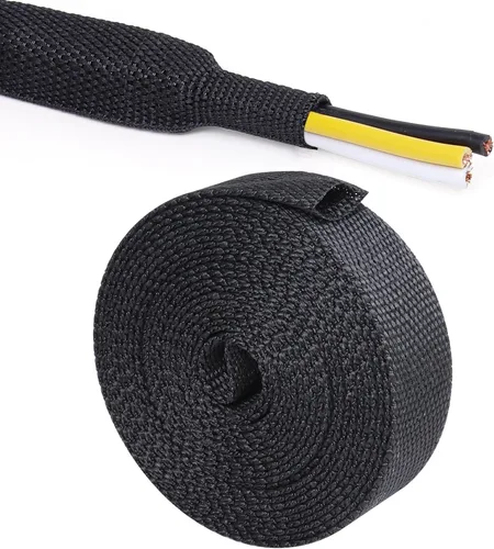 Tubo Termorretráctil Trenzado Negro 2 en 1 Funda de Manguera de Telar de Alambre de Tela Retráctil Automotriz Protector de Gestión (1/2"-15ft)