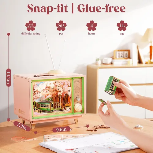 Miniatura 5 de Rolife Rompecabezas 3D para adultos, Sakura Dreamy Tour, rompecabezas de madera 3D, caja de música de TV para mamá, kits de manualidades creativas