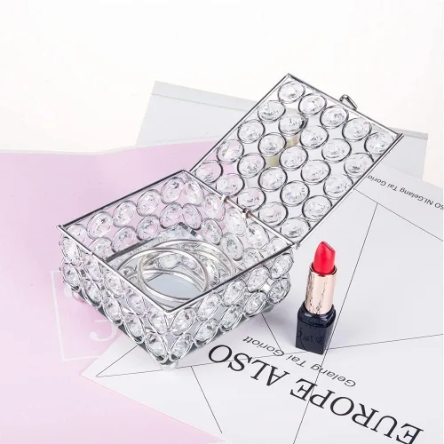 Miniatura 7 de Feyarl Caja de joyería de cristal, aretes, anillos, organizador del tesoro, caja de recuerdo con tapa para decoración de tocador, habitación