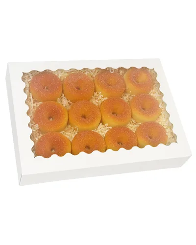 Miniatura 4 de qiqee Caja de galletas blanca desplegable automática con ventana de 14 x 10 x 2.5 pulgadas, 24 piezas, caja de panadería pastelería macaron