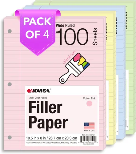 Miniatura 16 de KAISA Papel para cuaderno de hojas sueltas, rayas universitarias, 300 hojas por papel rayado, 8 x 10.5 pulgadas, 3 agujeros perforados para carpeta
