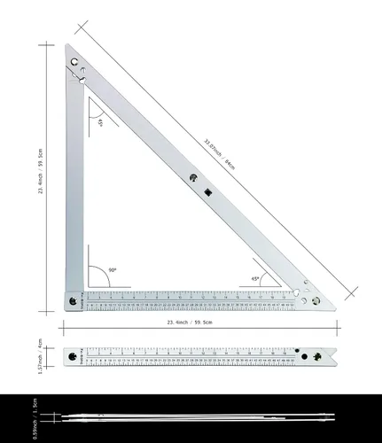 Miniatura 5 de FEIRONG Herramientas de Escuadra de Carpintero 3 en 1, Regla Triangular de 7 Pulgadas, Regla en Forma de L de 10 Pulgadas y Lápiz de Carpintero
