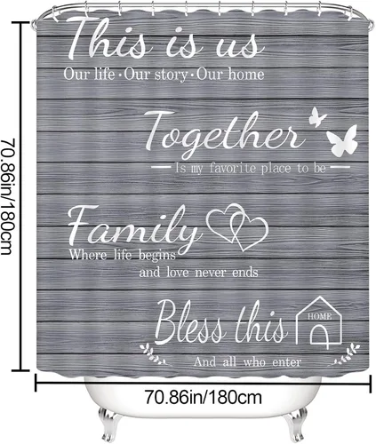 Miniatura 3 de Juego de 4 piezas de cortinas de ducha familiares con alfombras antideslizantes, cubierta para tapa de inodoro y tapete de baño, conjunto negro
