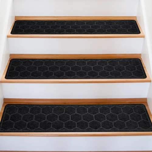 Miniatura 24 de Alfombras para peldaños de madera - Cinta antideslizante para alfombra de escaleras, pelar y pegar con cinta adhesiva doble, juego de 15 hojas