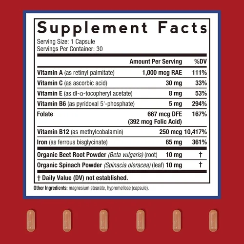 Miniatura 2 de Doctor's Recipes Suplemento de hierro para mujeres, 65 mg de bisglicinato de hierro, con vitaminas C, B6, ácido fólico y B12, raíz de remolacha