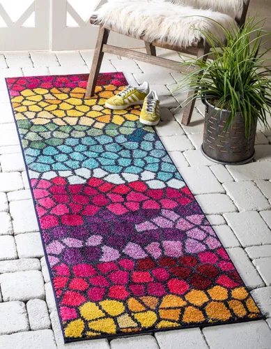 Miniatura 11 de Unique Loom Estrella Collection - Alfombra geométrica, abstracta, colorida, moderna, mosaico, 9 x 12 pies, multicolor y azul