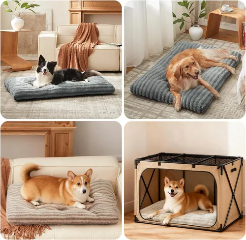 Miniatura 6 de FURTIME Cama Lavable para Perros de Tamaño Grande, Camas de Jaula para Perros de Lujo, Almohada Cómoda y Esponjosa para Perros, Alfombrilla Gris