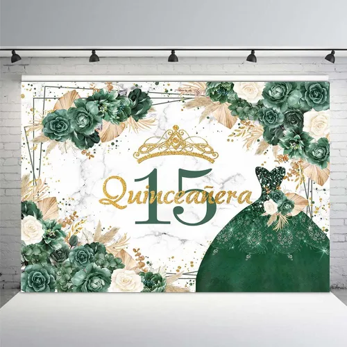 MEHOFOND Telón de fondo bohemio floral de quinceañera de cumpleaños 15 para niñas, rosa verde, hierba de las pampas, Mis membrillo Anos, decoración